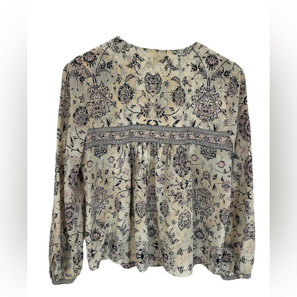 Rebecca Taylor Womens Silk V-neck Long Sleeve Printed Blouse Peasant Cream Sz 4 - Picture 10 of 11